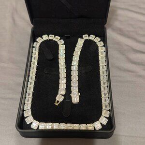 Moissanite 10mm Chain Iced Out Baguette Silver Plated 22 Inch Chain